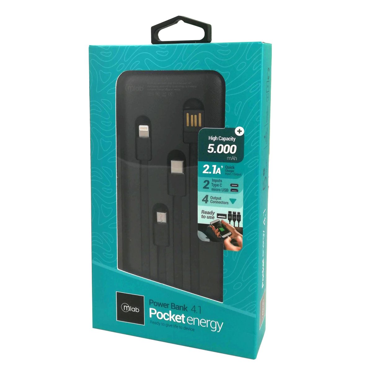 BATERIA DE RESPALDO 5000MAH 4 EN 1 POCKET ENERGY 9217 MLAB - Imagen 4