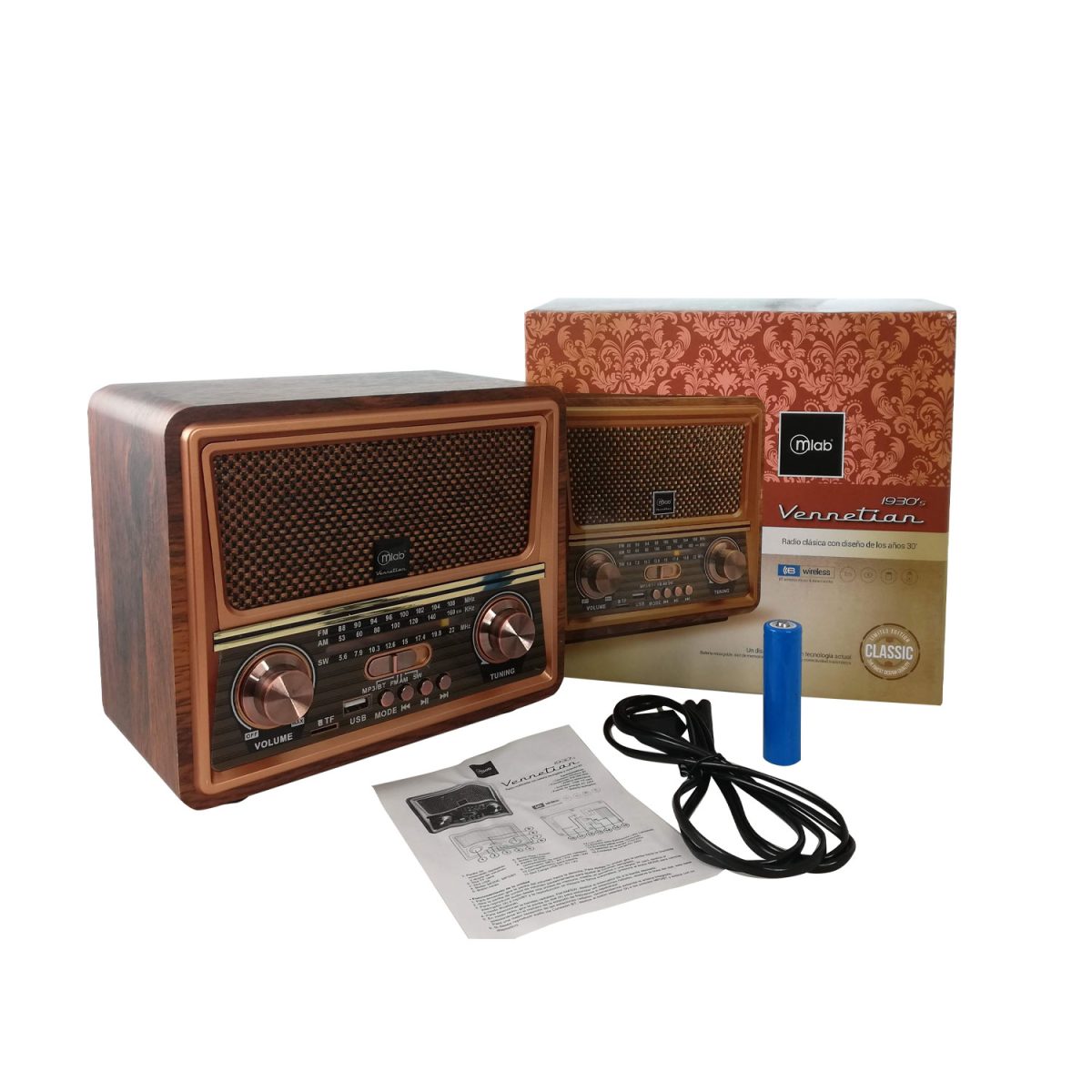 RADIO RETRO AM/FM/BT/USB/TF RECARGABLE VENNETIAN MLAB - Imagen 3