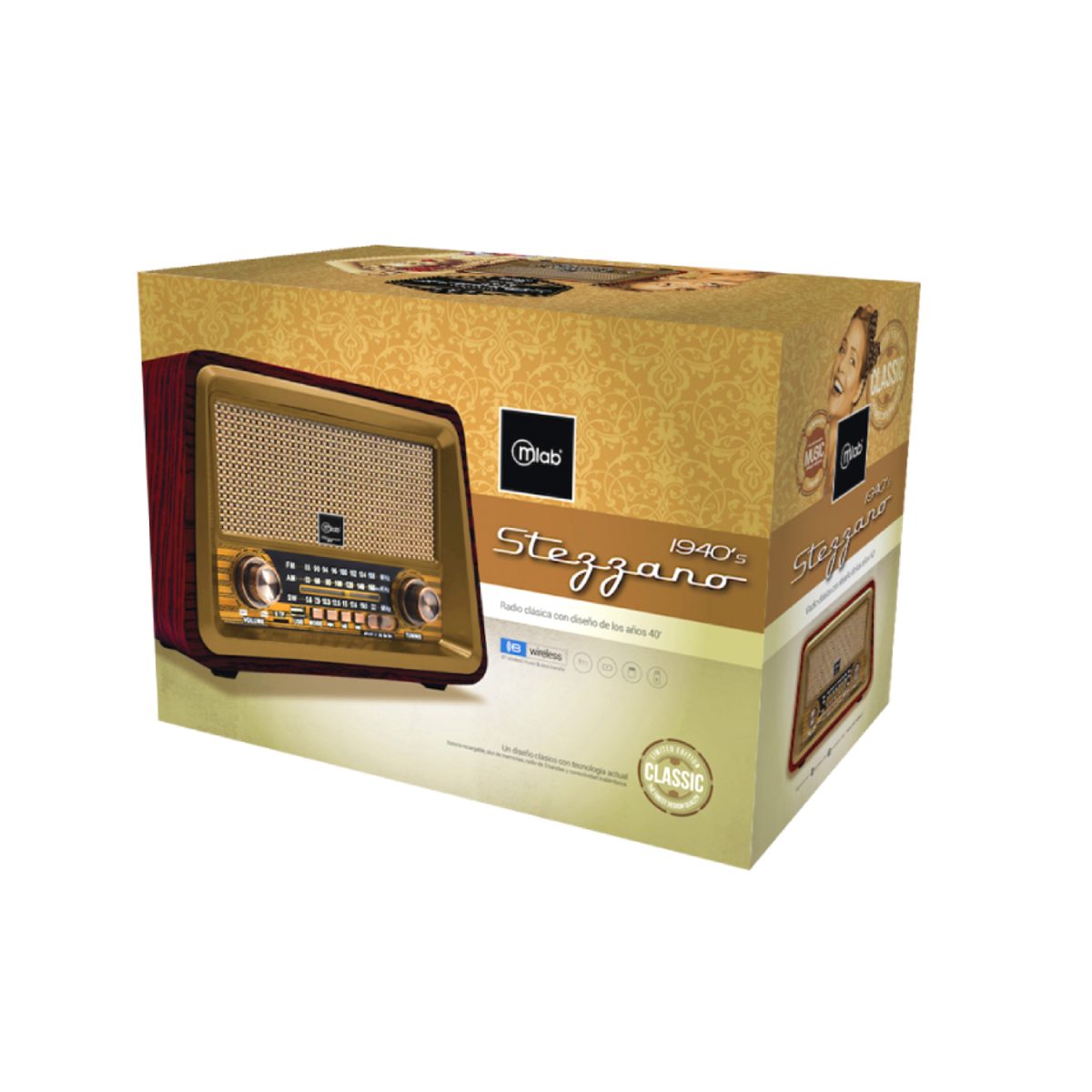 RADIO RETRO AM/FM/BT/USB/TF RECARGABLE STEZZANO MLAB - Imagen 3