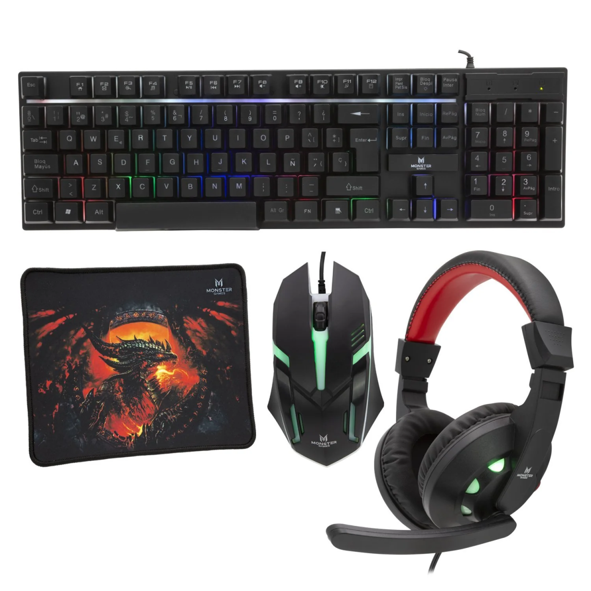 TECLADO PC Y MOUSE +AUDIFONO+PAD MOUSE GAMER MONSTER - Imagen 2