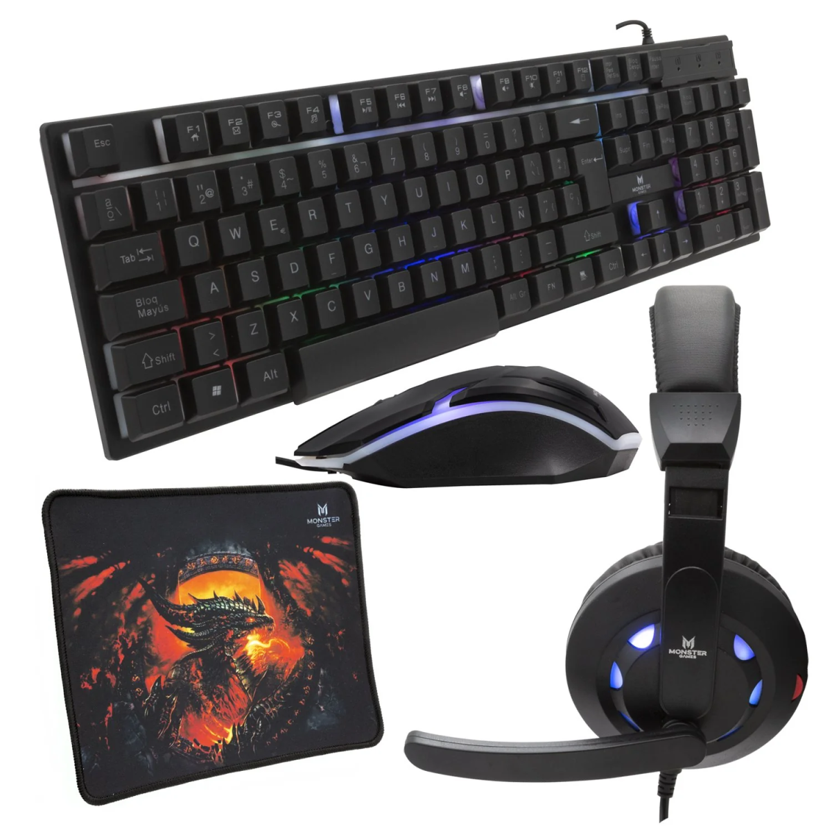 TECLADO PC Y MOUSE +AUDIFONO+PAD MOUSE GAMER MONSTER - Imagen 6