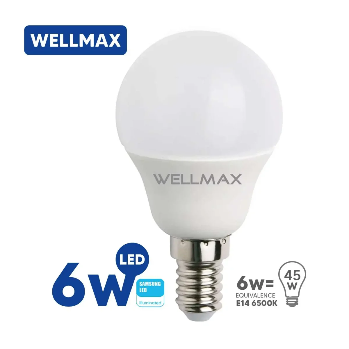 AMPOLLETA LED LUZ FRIA E14 6W P45 WELLMAX - Imagen 1