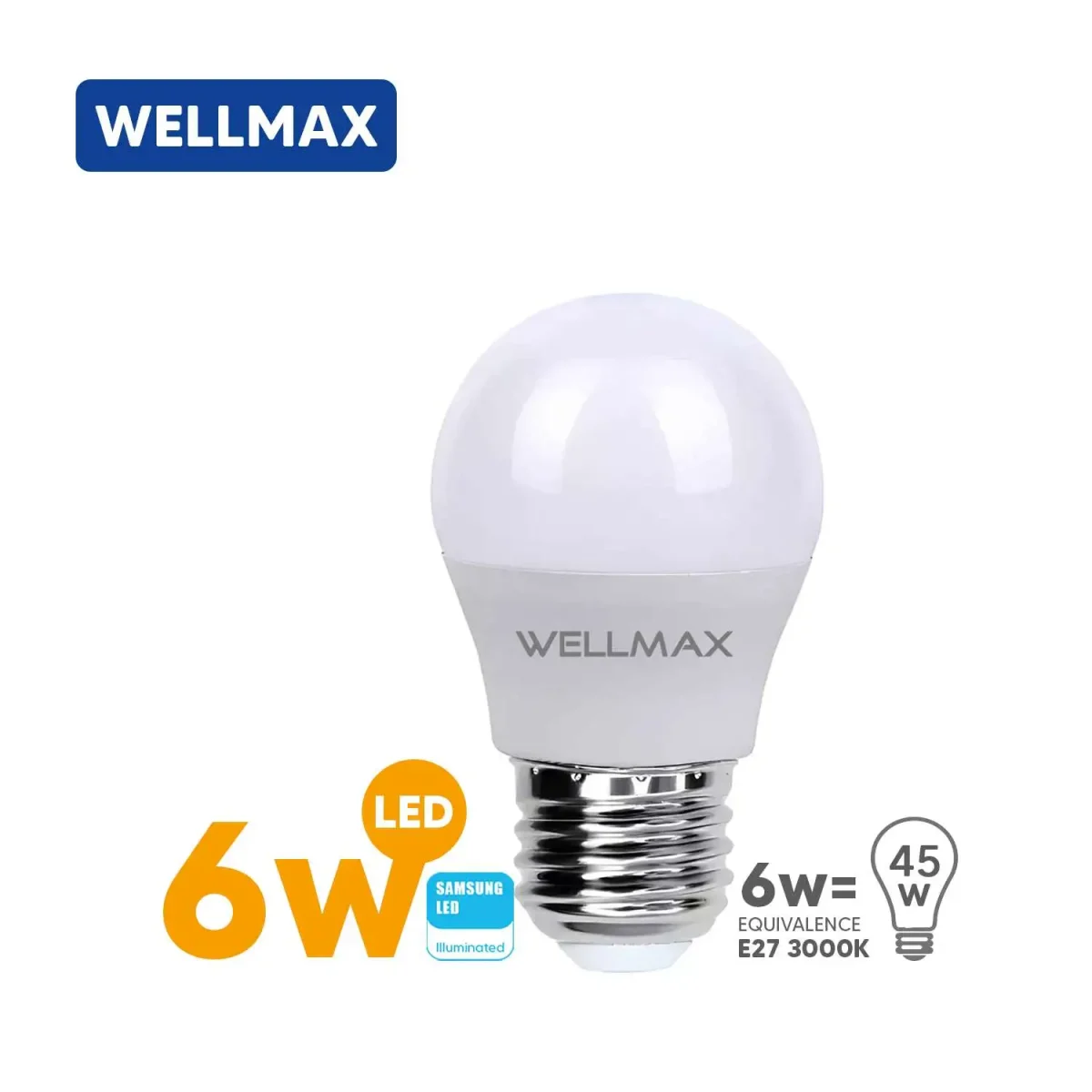 AMPOLLETA LED BOLA LUZ CALIDA 6W E27 G45 WELLMAX - Imagen 1